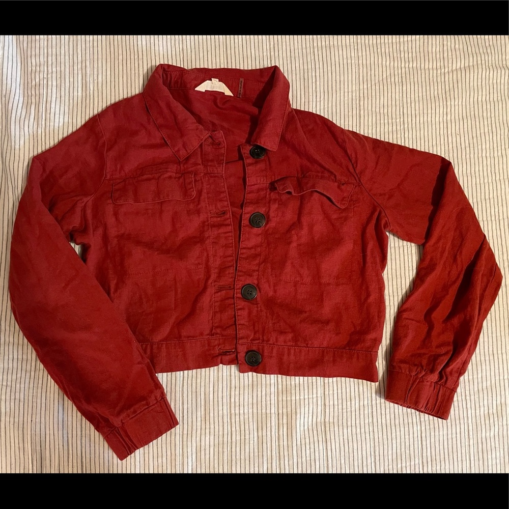 Linen cropped button up